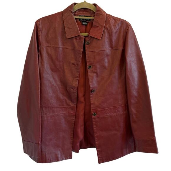 Sigrid Olsen Sz 8 Dark Red Leather Jacket Coat Fall 70s Retro Vibes VGUC - Picture 1 of 6